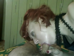 Russian redhead girl blowjob and cum in mouth