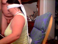 Blindfolded housewife gets a fat cock rammed down her throat