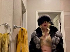 Trans furry slut Crystal plays with her fox fur coat