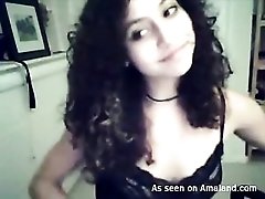 Curly hair camgirl in sexy black lingerie