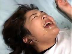 Wild Japanese teen gets her pretty face covered in hot cum