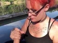 cute emo girl sucks huge cock on public dock