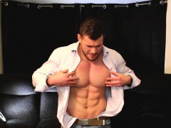 Muscle meet suit jacket and cum on self
