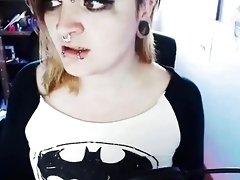 Tempting shemale with piercings jerks her dick like a pro