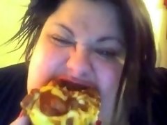 SSBBW eats tiny pizza pig out